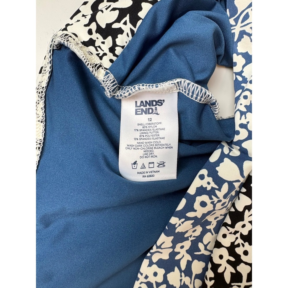 Lands End High Waisted Floral Bikini Bottoms Navy White Size 12 Beachwear Swim - Picture 4 of 6